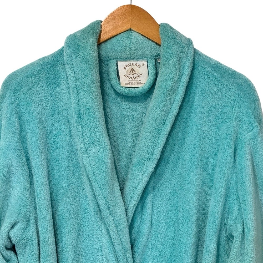 Vintage Aegean Apparel Spa Robe Womens One Size Blue Plush Fleece Quiet Luxury - Picture 2 of 11
